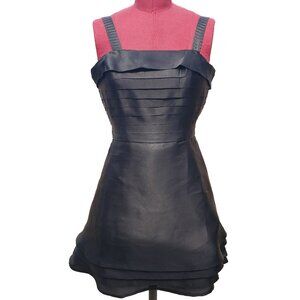 Richard Tyler Couture Cocktail Dress Black Satin Mini Pleated Bodice A line XS